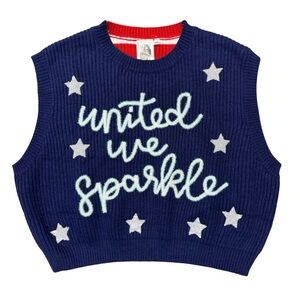 Queen of Sparkles XS United We Sparkle Spell Out Blue Red Patriotic Sweater Vest